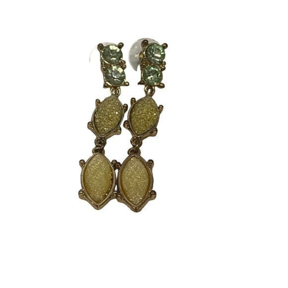 Retro Style Gold and‎ Green Rhinestone Dangle Earrings